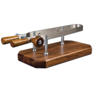 Ham press, stainless steel on wooden base