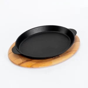 LV ECO FT 1824 T10 K4 Fajita Plate and Wooden Platter 18x24.5cm Integral Metal Handles Oval Serie Eco