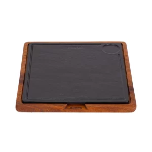 LV HRC HP 3030 AS 256 Wooden Service Platter with Hot Plate Cast Iron 30x30cm (5 Pcs Silicon Seoerater bw Wood & Plate)